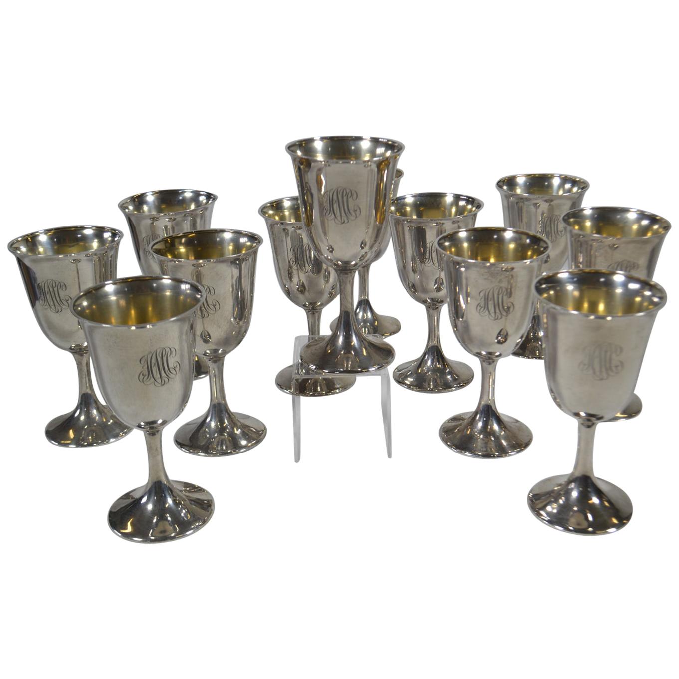 Set of 12 Sterling Silver Goblets