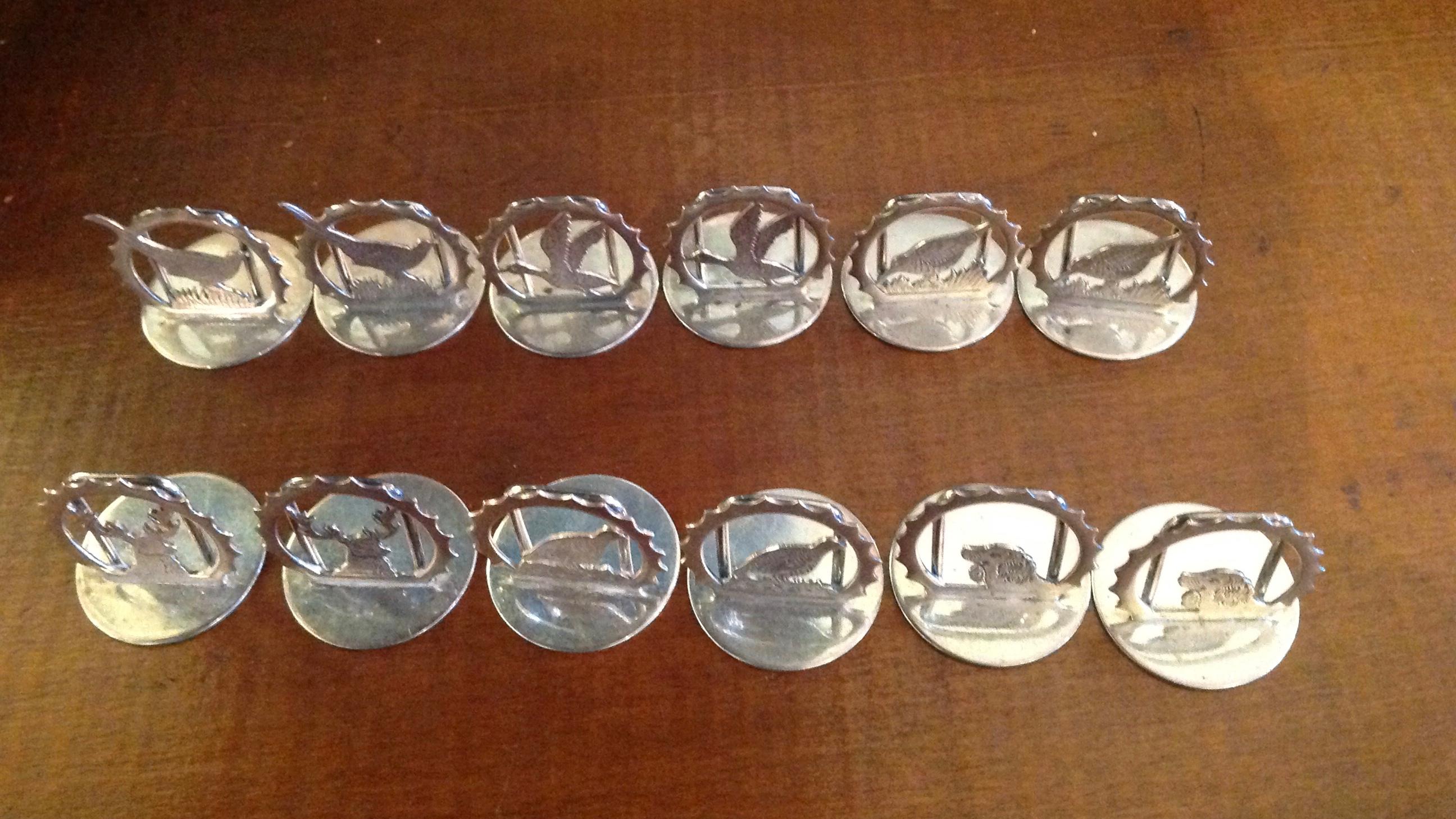 English Set of 12 Sterling Silver Place Card Holders
