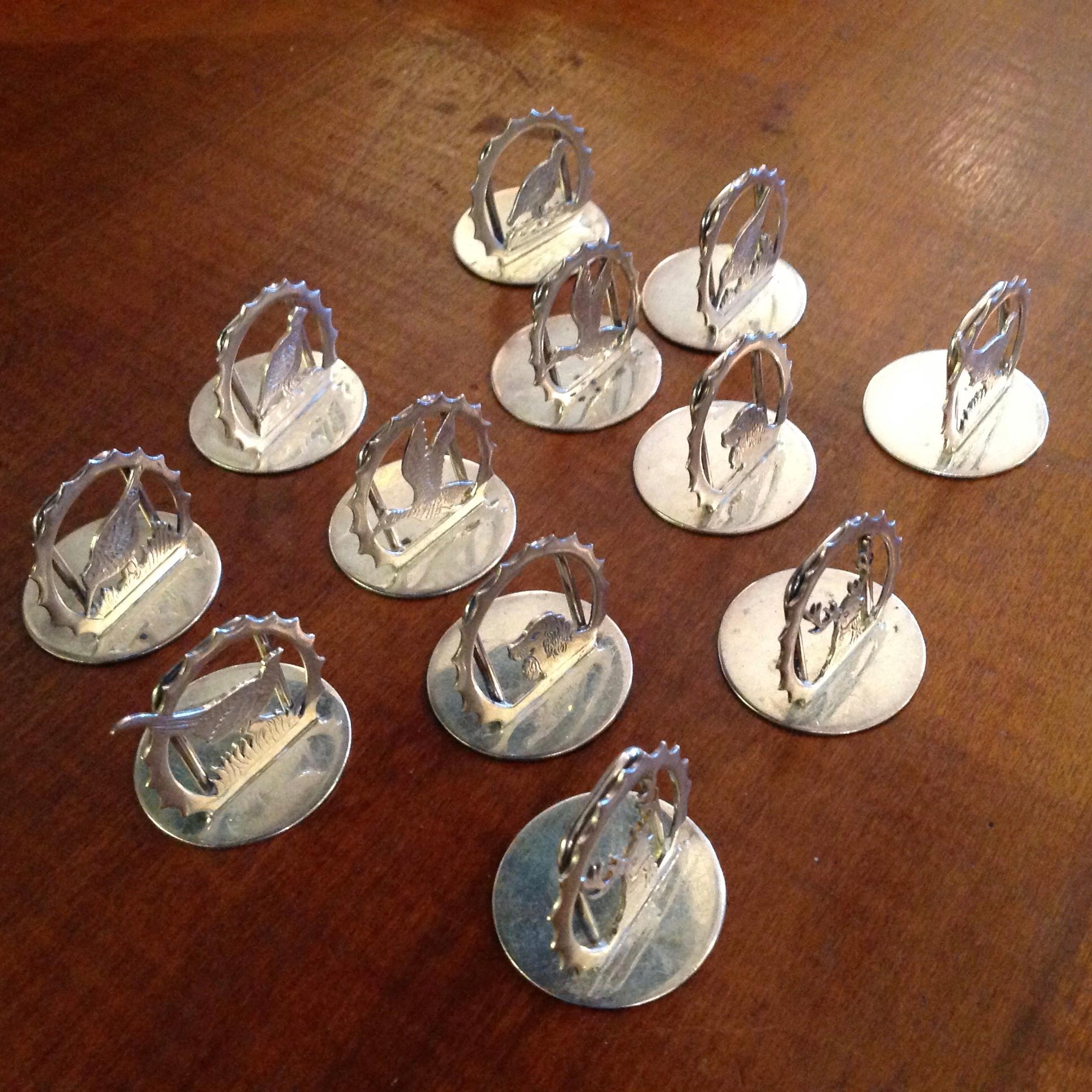 Set of 12 Sterling Silver Place Card Holders In Good Condition In West Palm Beach, FL
