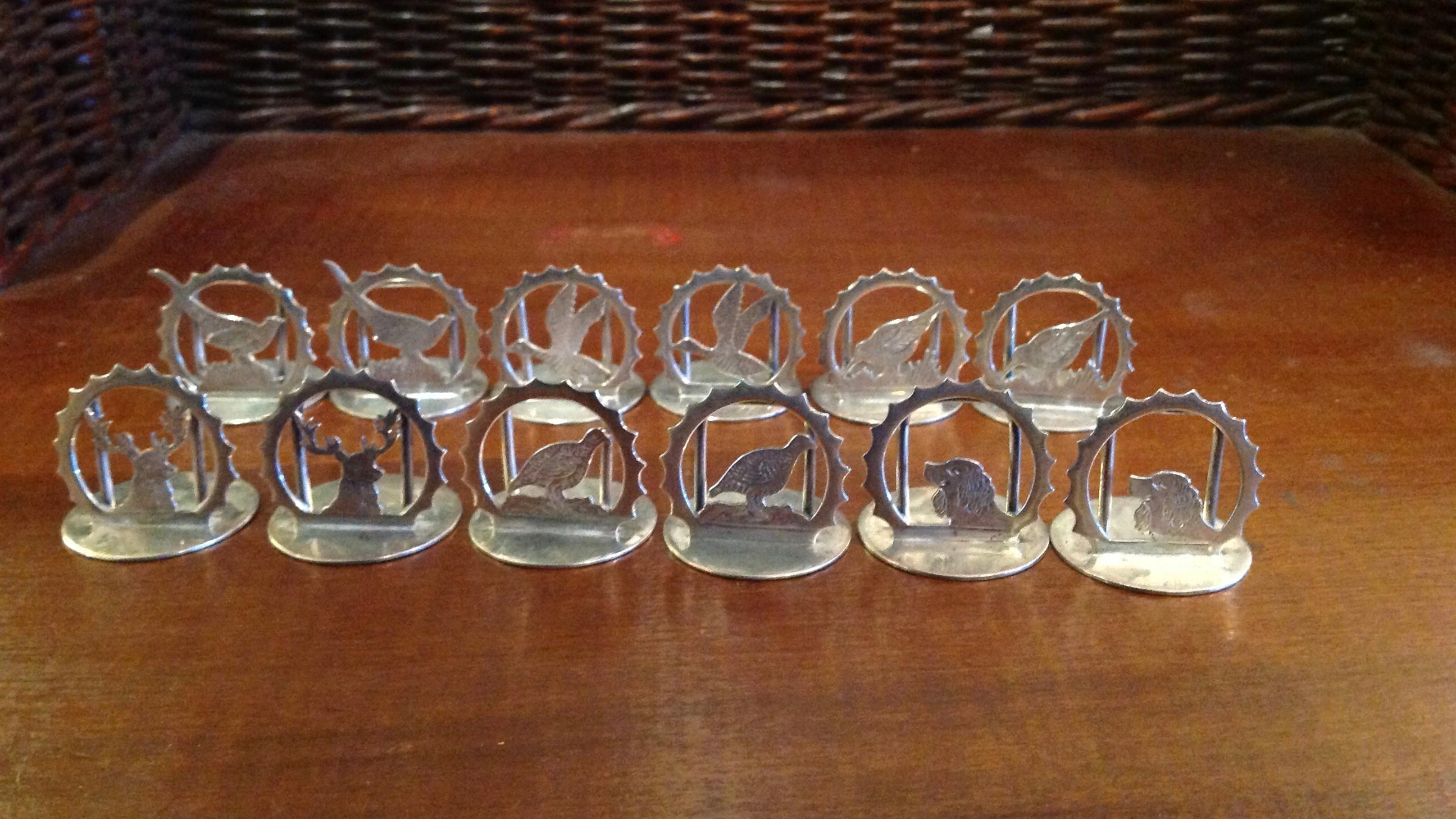 20th Century Set of 12 Sterling Silver Place Card Holders