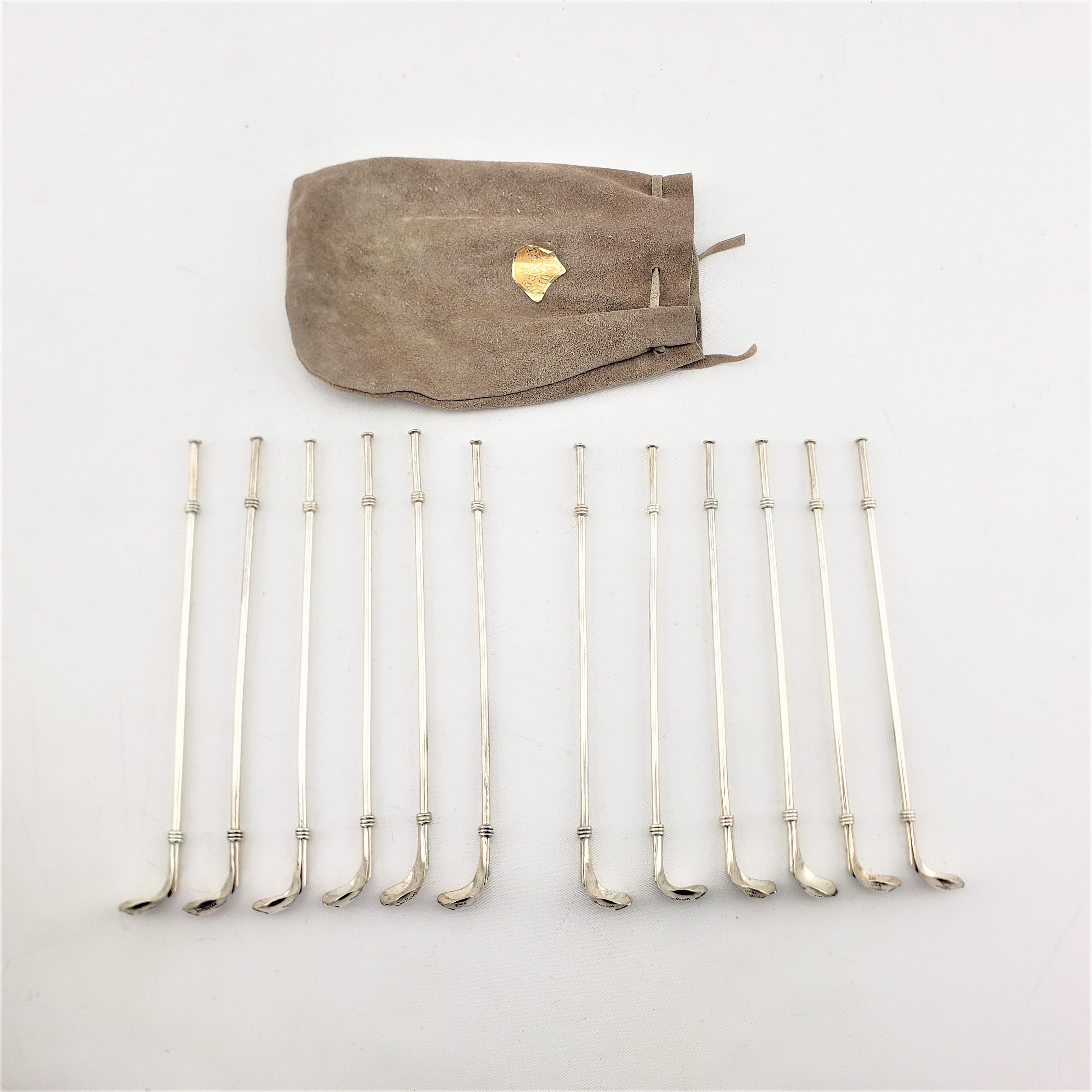 Machine-Made Set of 12 Sterling Silver Taxco Mexico Cocktail Sipping or Straw Spoons & Pouch