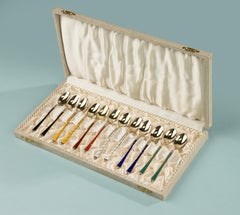Set of 12 Sterling Silver Tea Spoons - Enameled - ELA Denmark - Egon Lauridsen