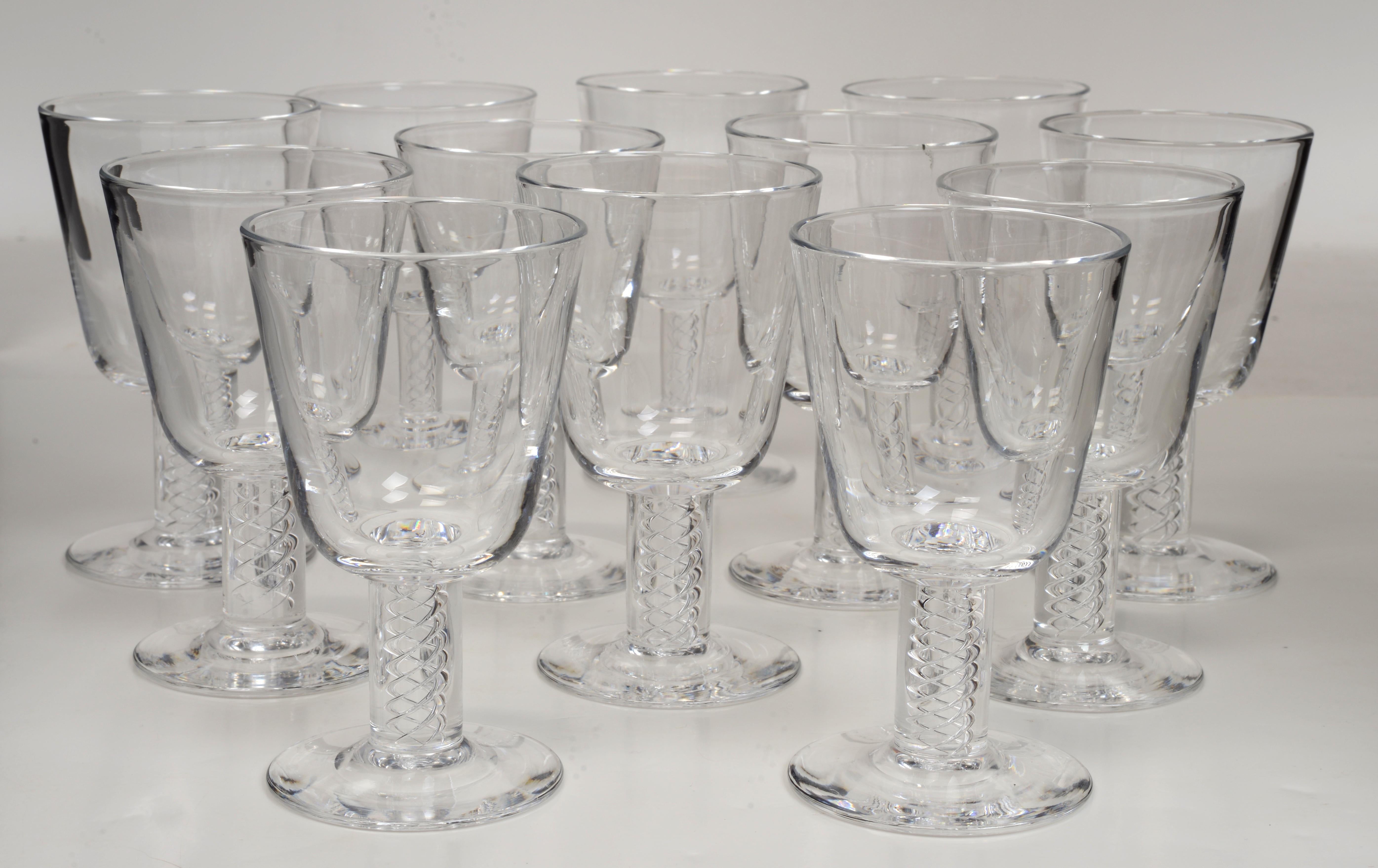Mid-20th Century Set of 12 Steuben Air Twist Cordials Designed by George Thompson, Original Box