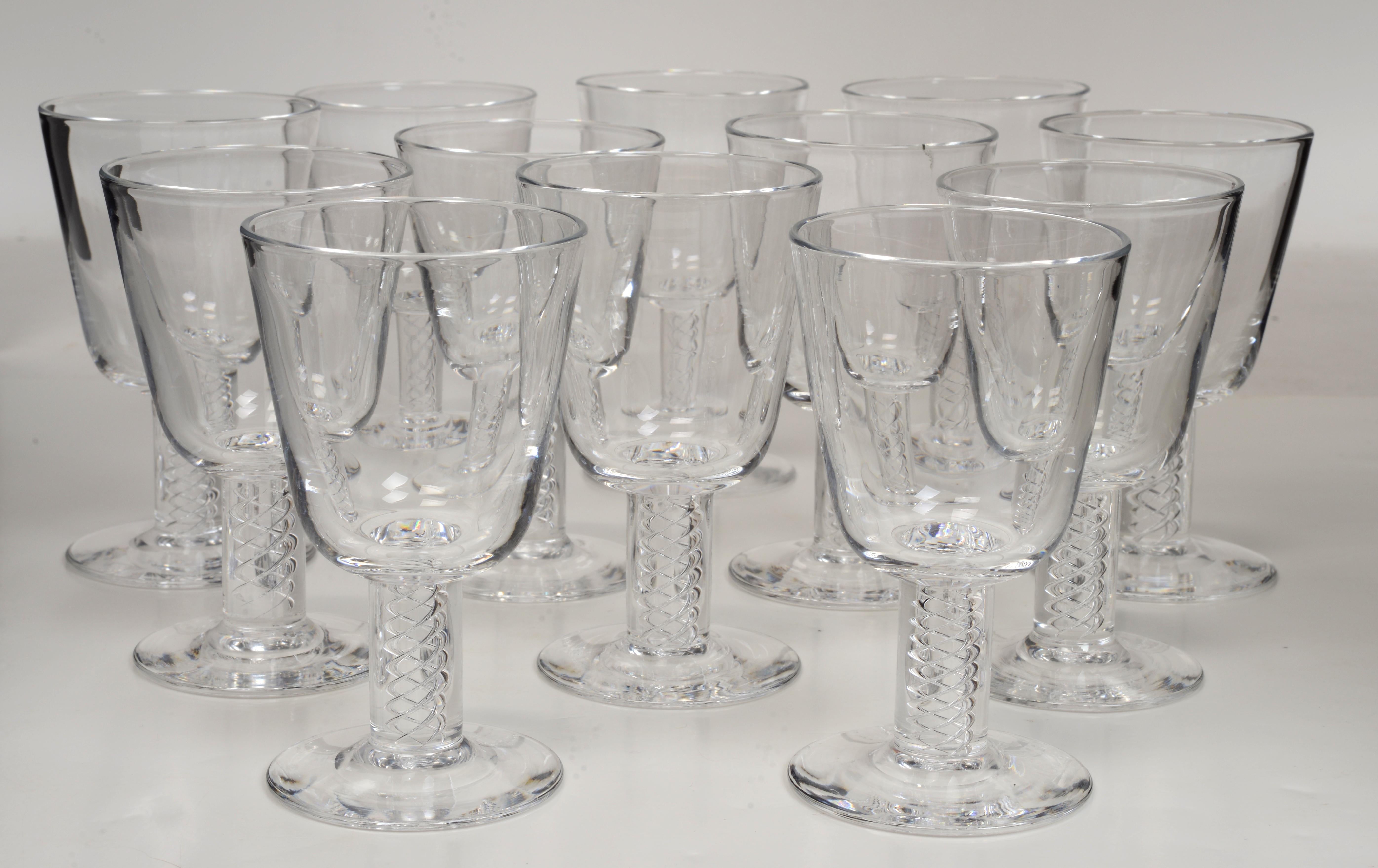 Mid-20th Century Set of 12 Steuben Air Twist Cordials Designed by George Thompson, Original Box  