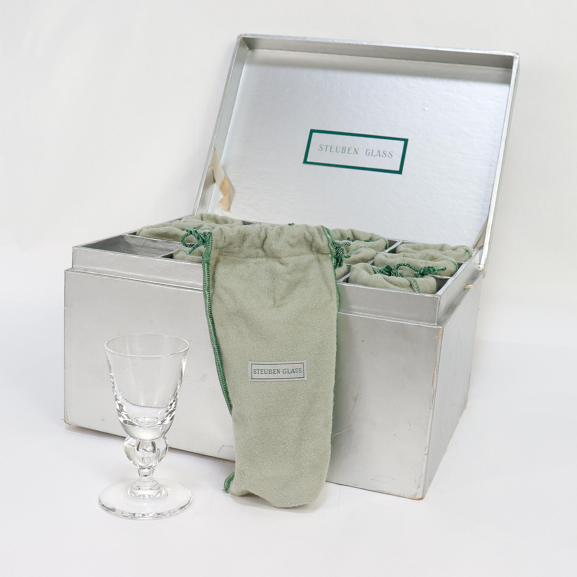 American Set of 12 Steuben Glass Cordials No. 7877 with Original Box For Sale