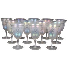 Set of 12 Steuben Verre de Soie Water Goblets with Pitcher