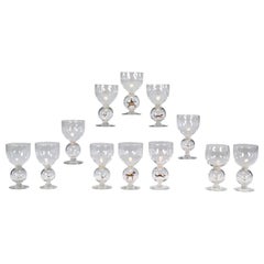 Set of 12 Stevens & Williams Hand Blown Crystal Goblets with Fox Hunt Motifs