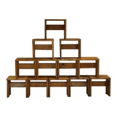 Ensemble de 12 tabourets par Charlotte Perriand pour Les Arcs, années 1600