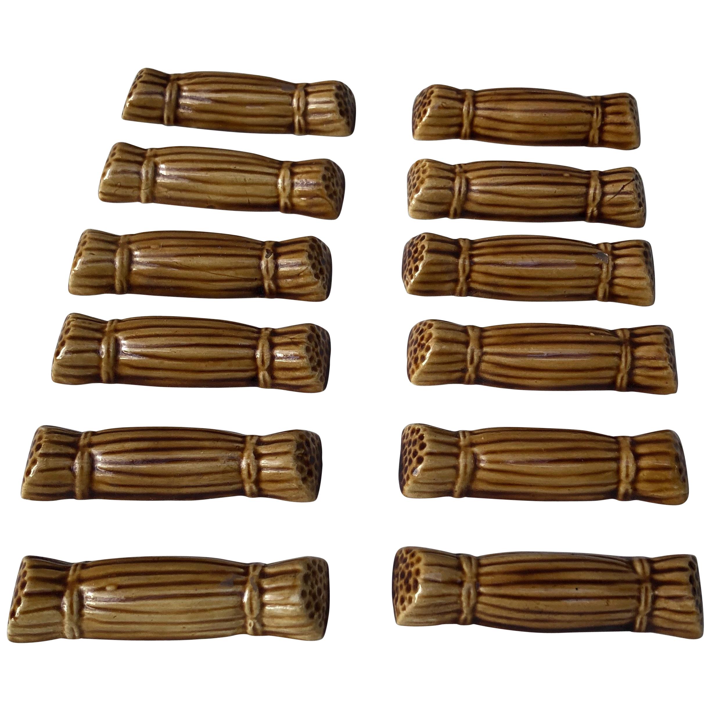 Set of 12 Straw Bundle Majolica Knife Rests Vallauris, circa 1950 For Sale
