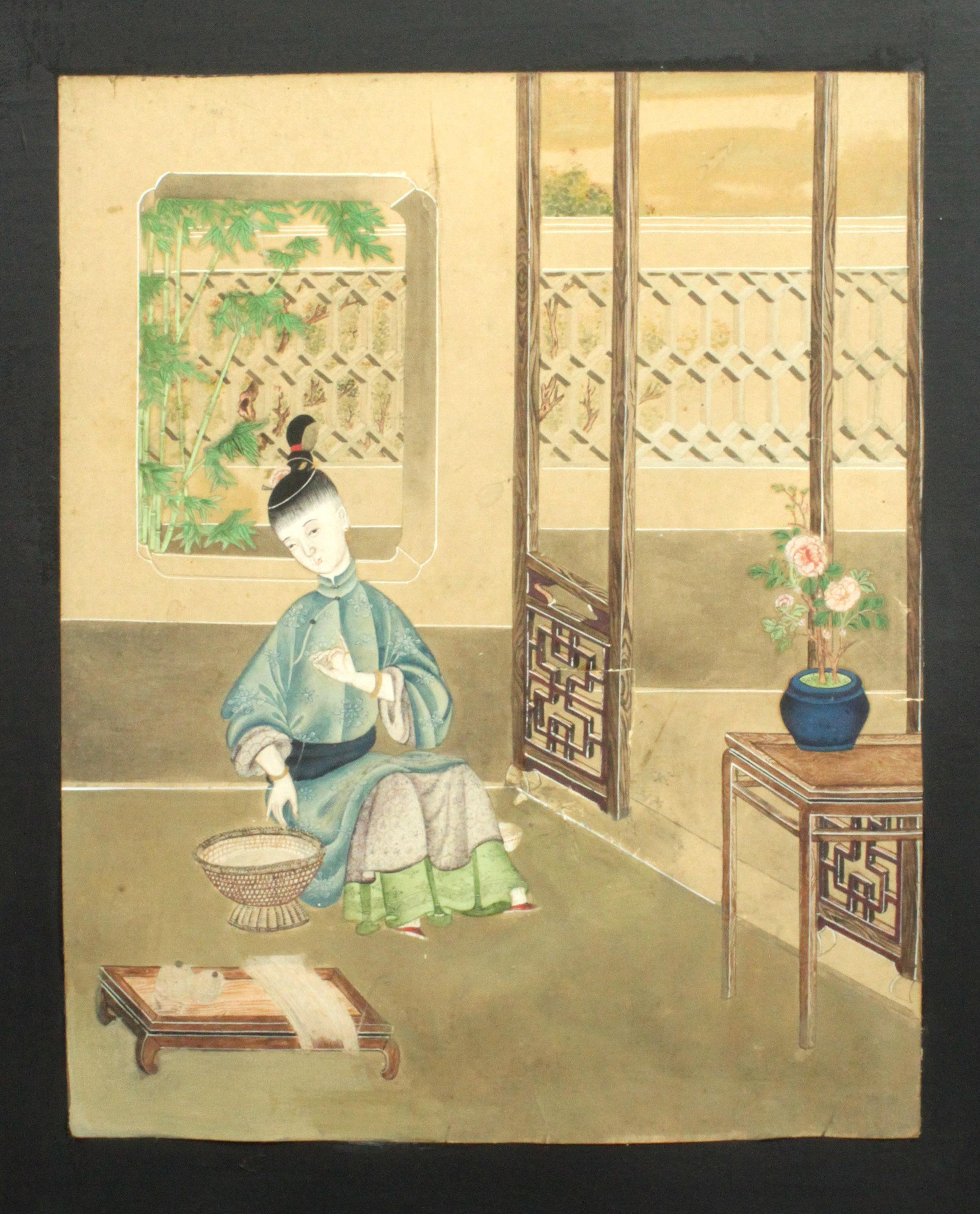 Set of 12 Substantial Chinese Watercolors Mounted on a Four-Fold Screen For Sale 9