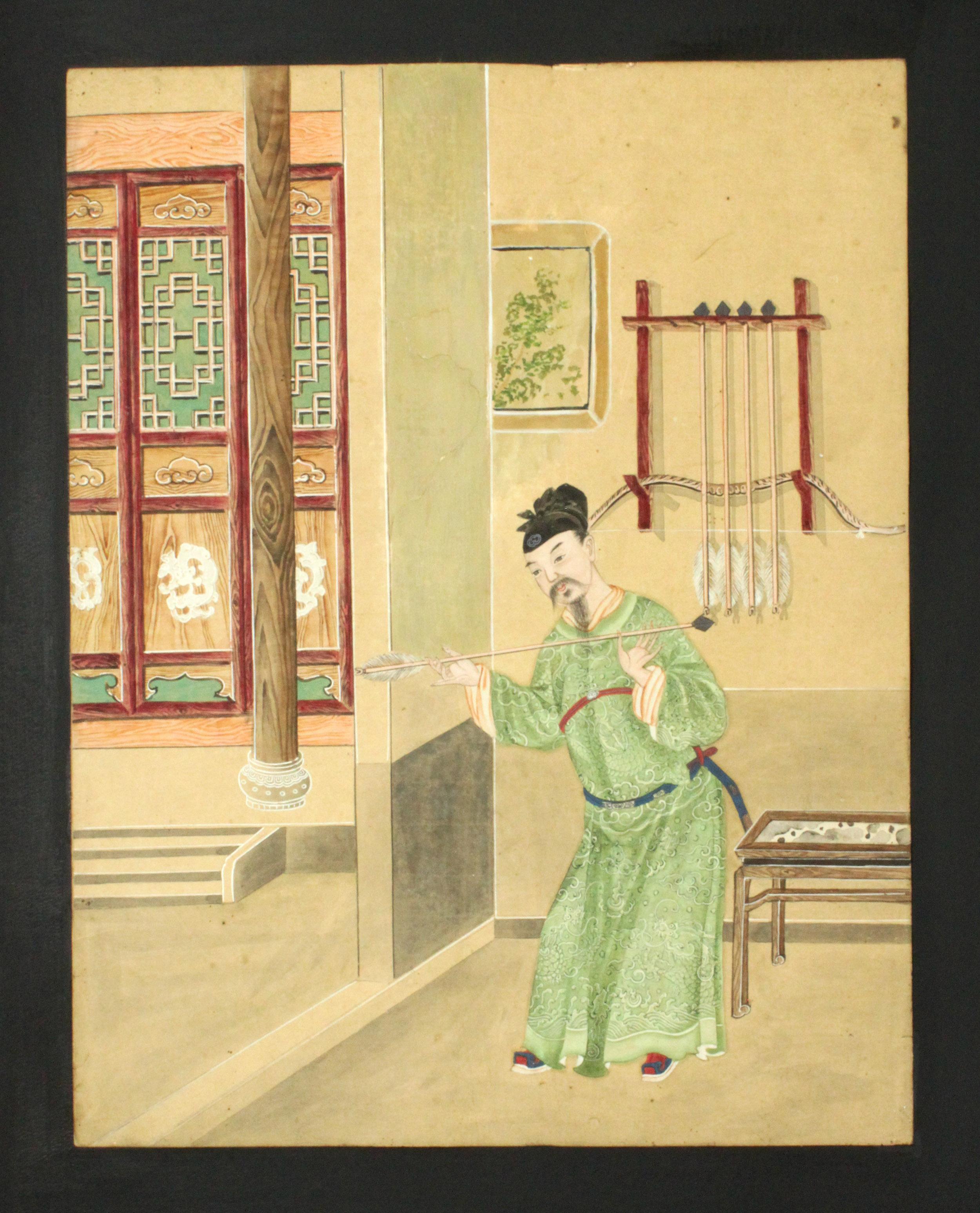 Set of 12 Substantial Chinese Watercolors Mounted on a Four-Fold Screen In Good Condition For Sale In London, GB