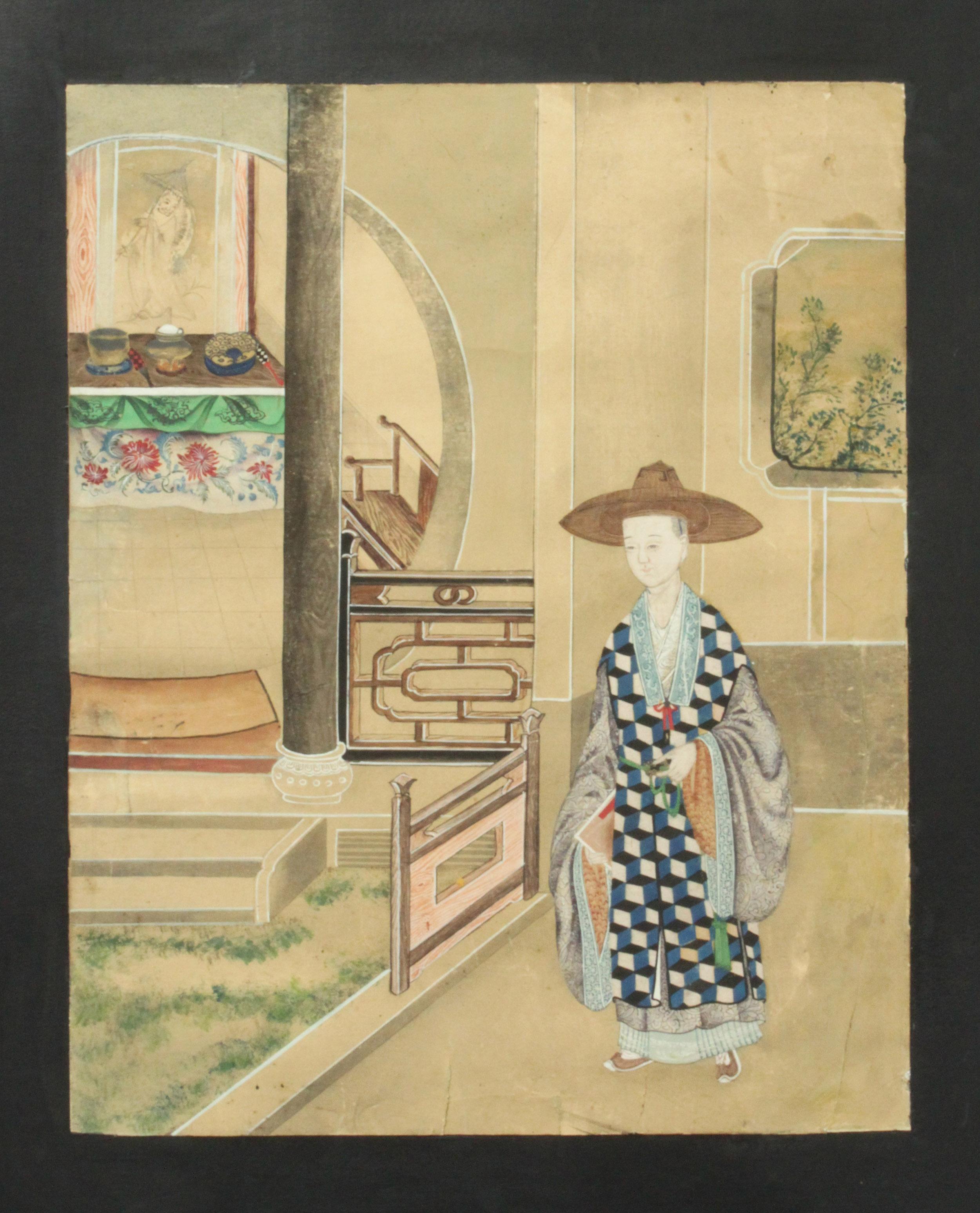 Set of 12 Substantial Chinese Watercolors Mounted on a Four-Fold Screen For Sale 2
