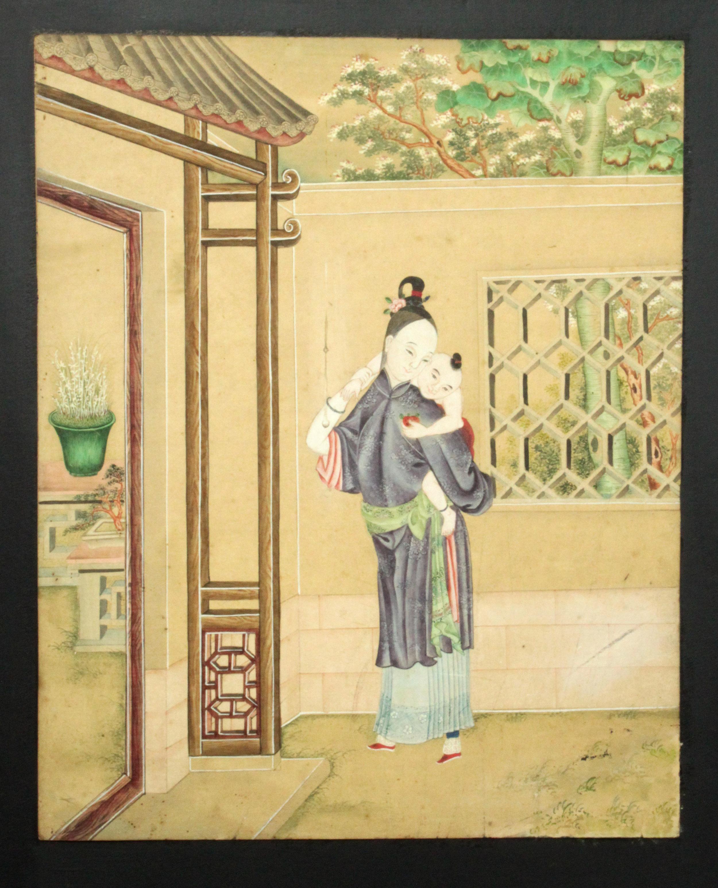 Set of 12 Substantial Chinese Watercolors Mounted on a Four-Fold Screen For Sale 3