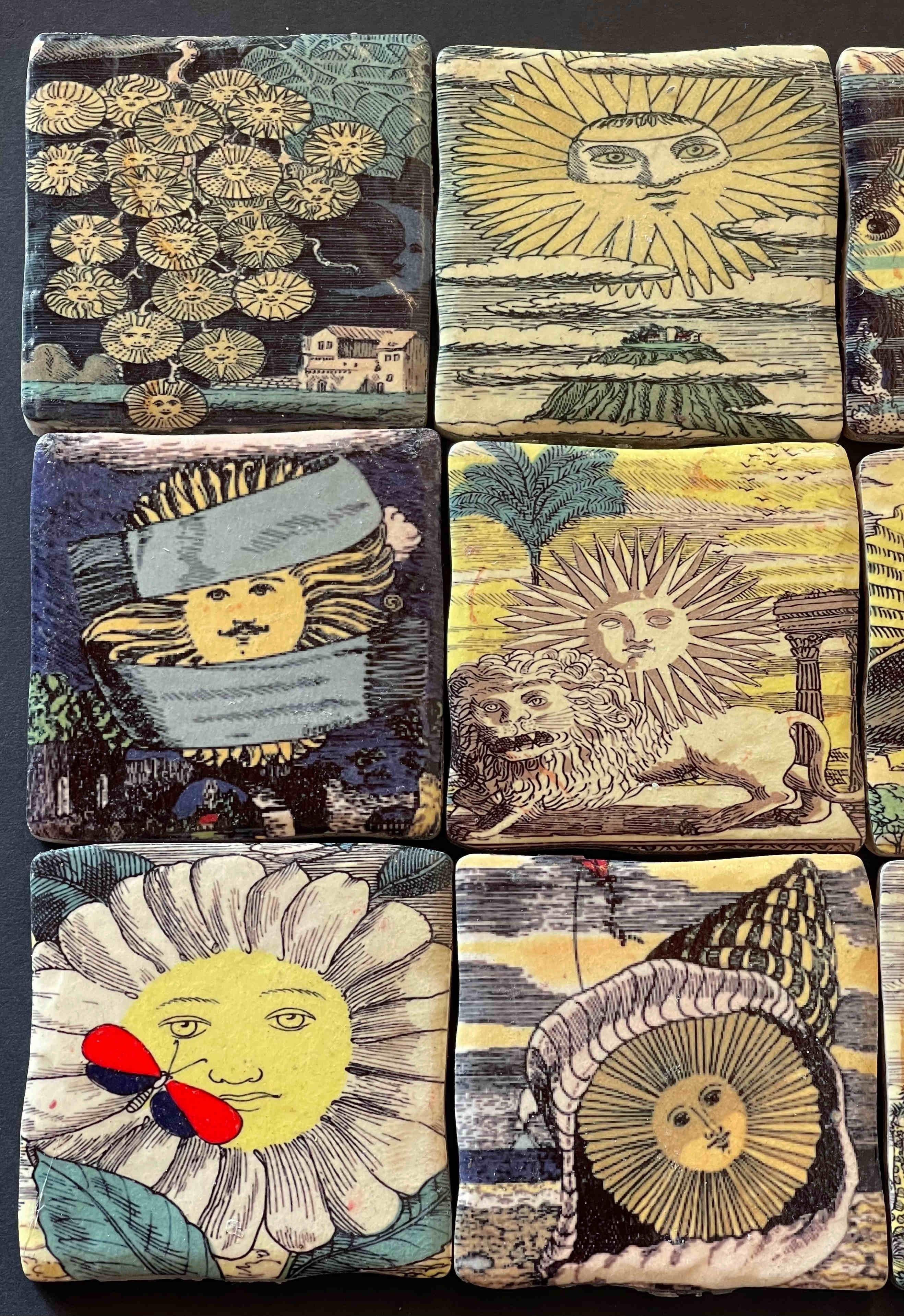 20th Century Set of 12 Sun Ceramic Tiles by Fornasetti