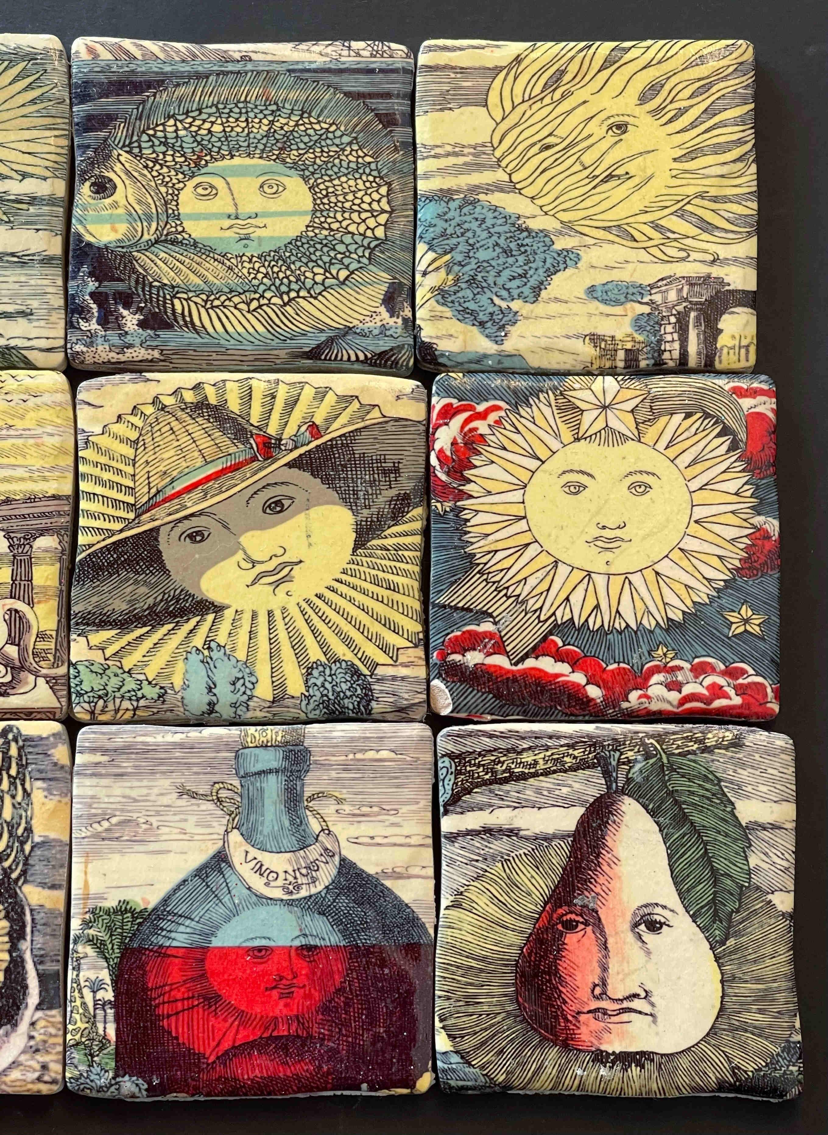 Set of 12 Sun Ceramic Tiles by Fornasetti 1