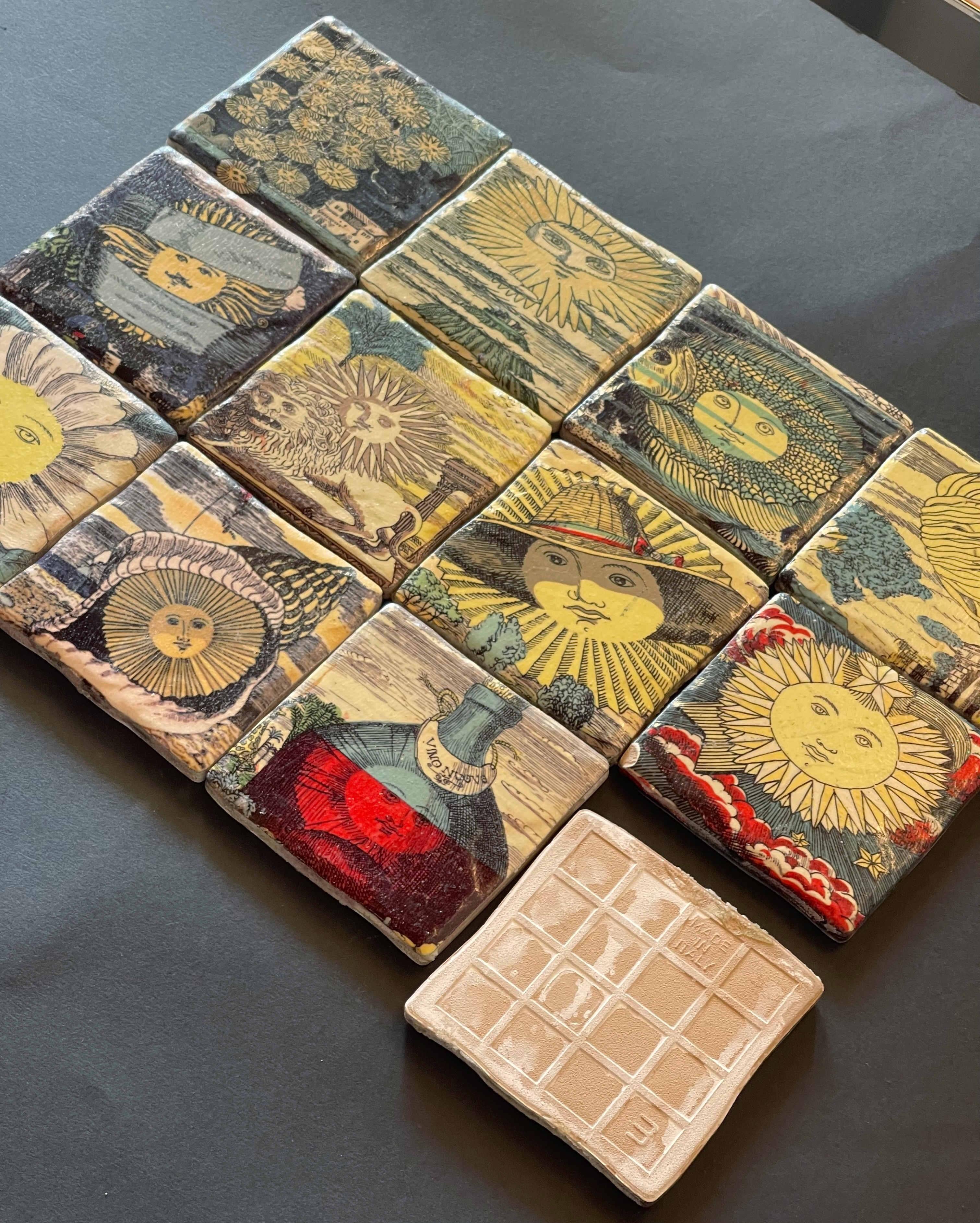 Set of 12 Sun Ceramic Tiles by Fornasetti 2