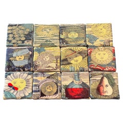 Set of 12 Sun Ceramic Tiles by Fornasetti