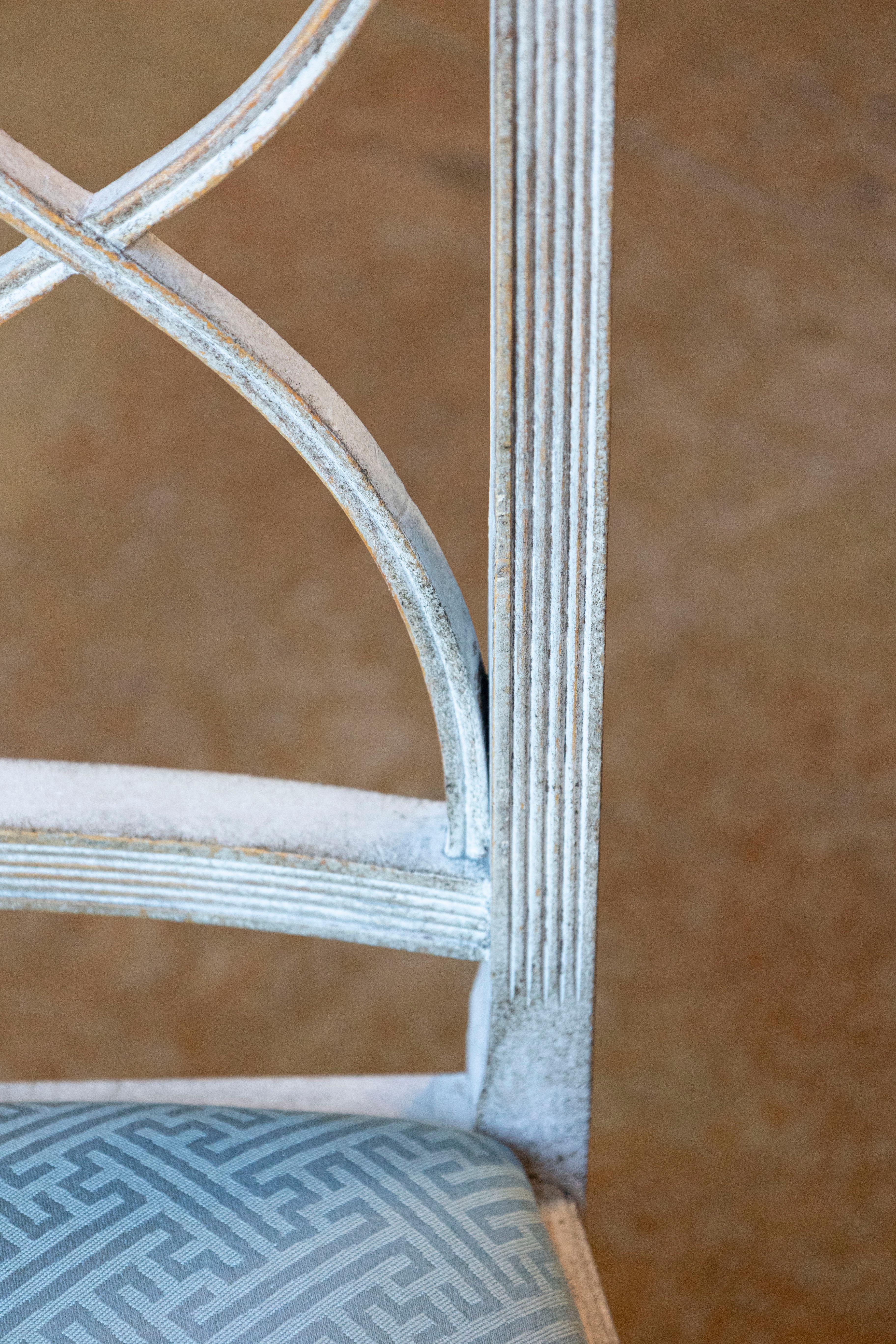 8 Swedish 1900s Painted Dining Room Chairs with Sinuous Pierced Motifs For Sale 1