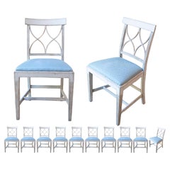 12 Swedish 1900s Painted Dining Room Chairs with Sinuous Pierced Motifs