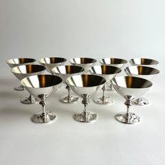 Set of 12 Swedish Art Deco Silvered Cocktail Goblets by GAB, 1930s–1940s