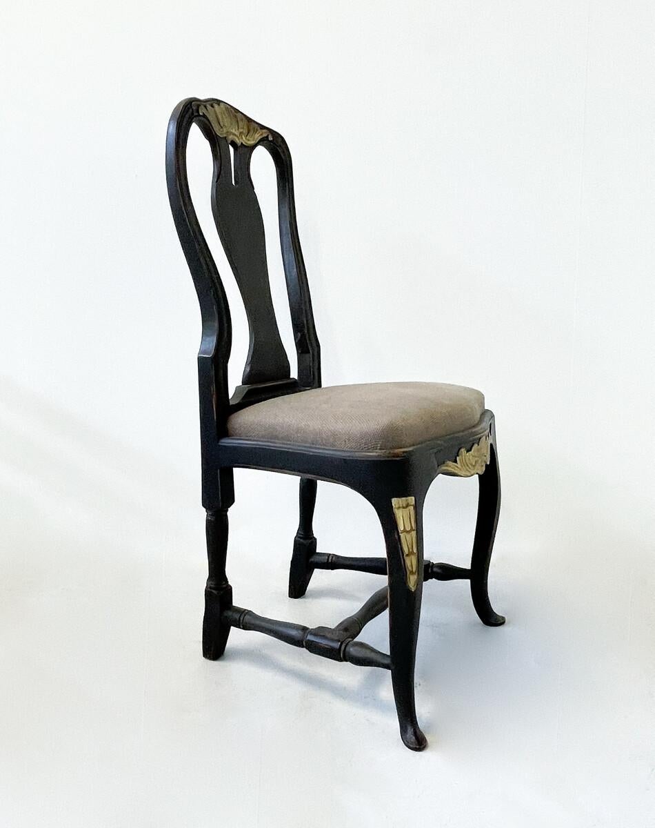 20th Century Set of 12 Swedish Chairs, XVIIIe Style, Black Wood and Fabric (sold per piece) For Sale