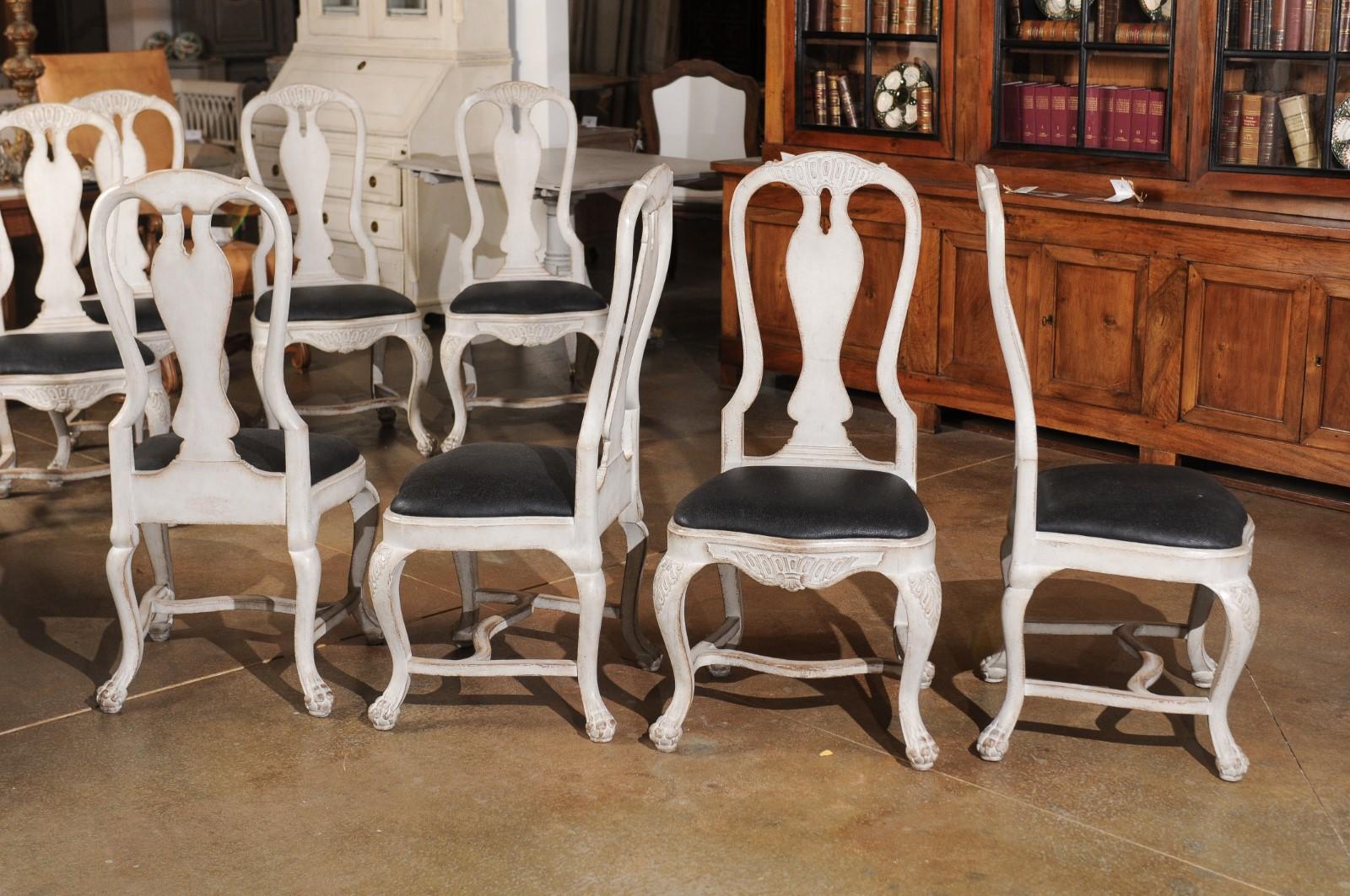 Set of 12 Swedish Rococo Style 19th Century Upholstered Painted Dining Chairs 4