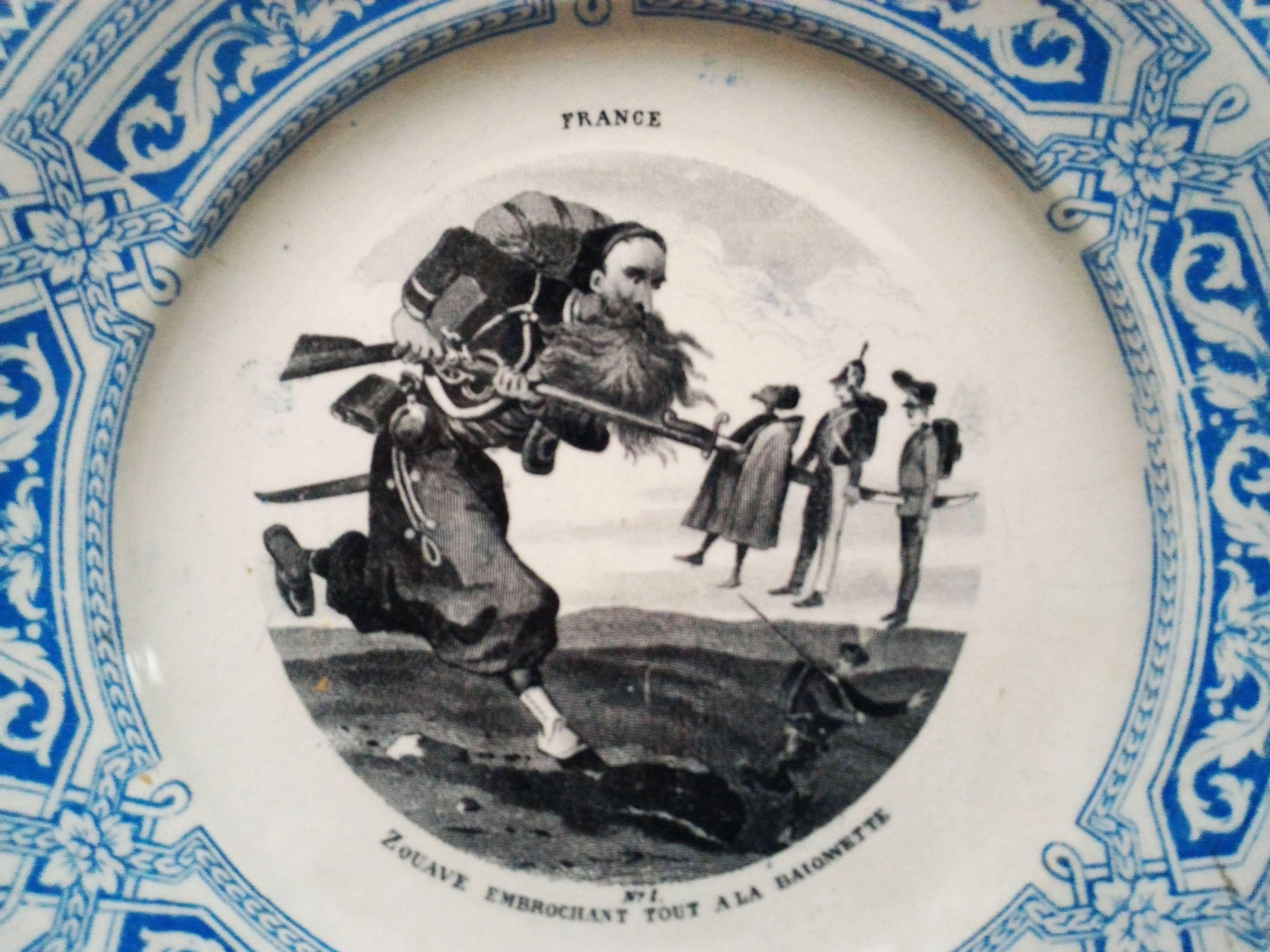 Napoleon III Set of 12 Talking Plates, French Military Signed by Creil Montereau 19th Century