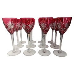 Set of 12 Tall Red Crystal Wine Glasses Saint Louis France