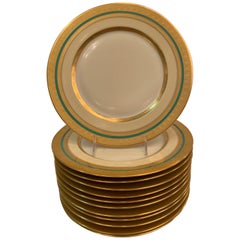 Set of 12 Thick Gold bordered Service Dinner Plates