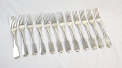 Set of 12 Thomas Nortzen Antique Large Georgian Sterling Silver Dinner Forks