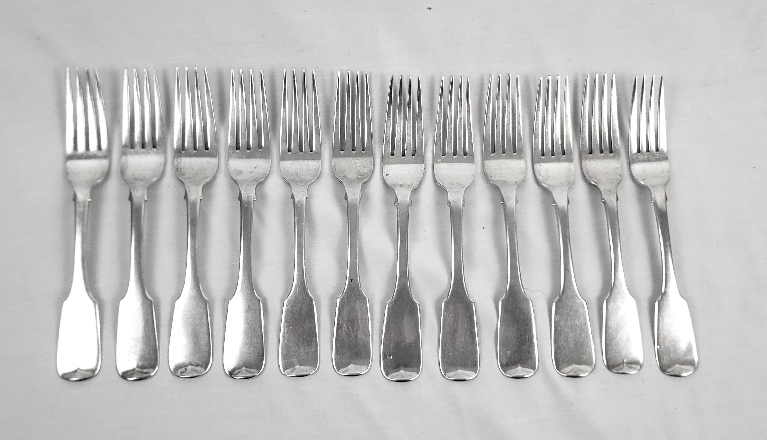 Irish Set of 12 Thomas Nortzen Antique Large Georgian Sterling Silver Dinner Forks For Sale