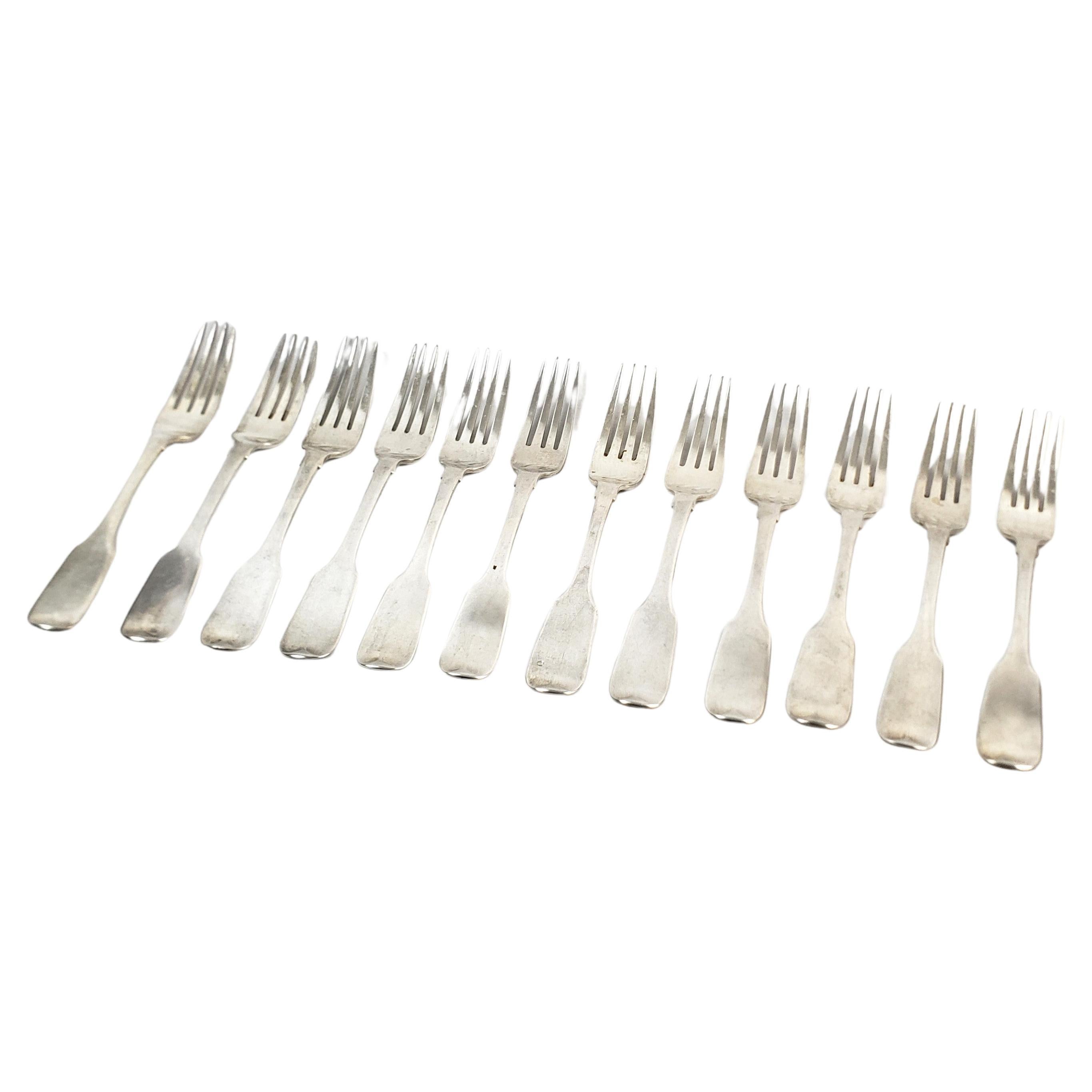 Set of 12 Thomas Nortzen Antique Large Georgian Sterling Silver Dinner Forks For Sale
