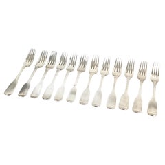 Set of 12 Thomas Nortzen Antique Large Georgian Sterling Silver Dinner Forks