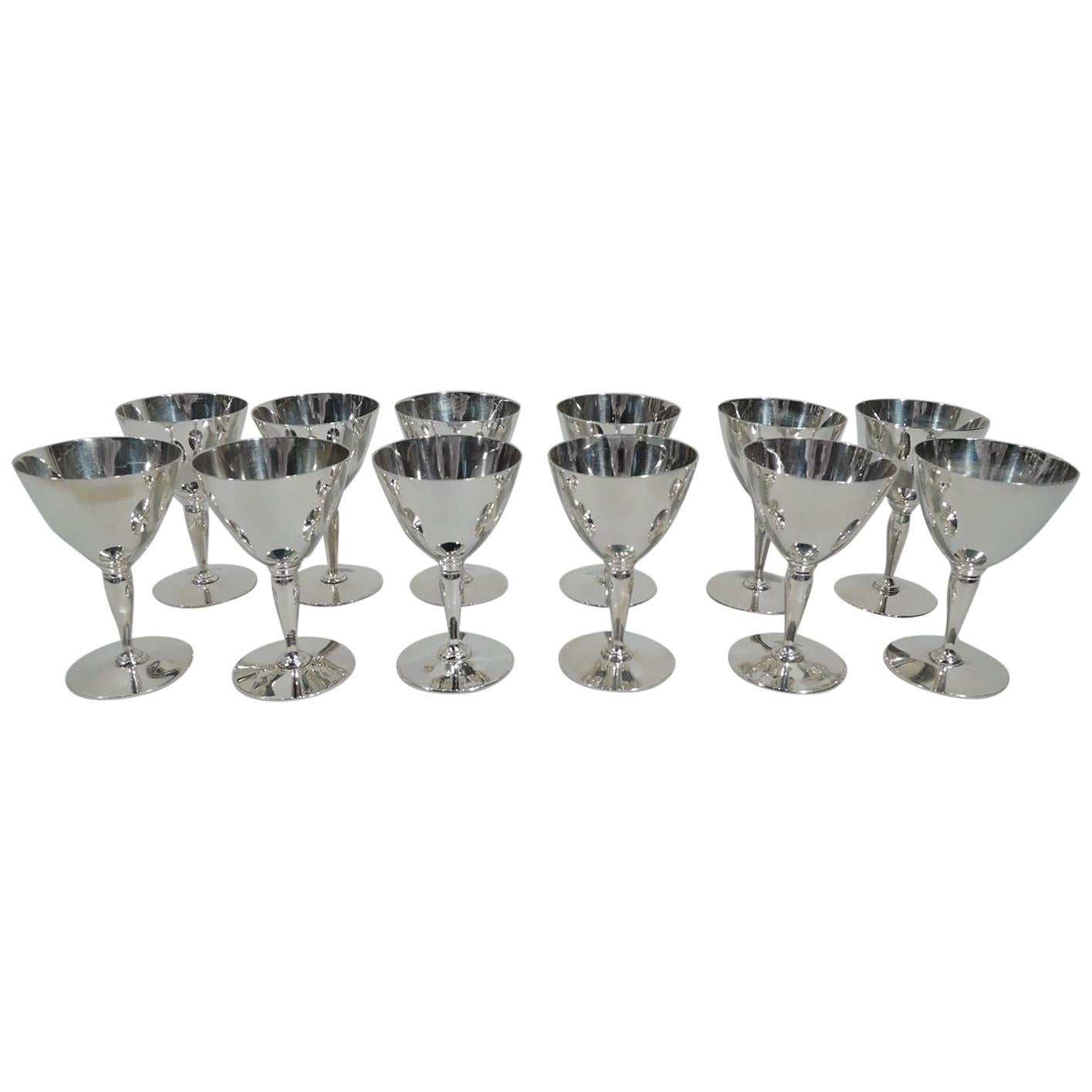 Set of 12 Tiffany American Art Deco Sterling Silver Cocktail Cups