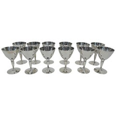 Antique Set of 12 Tiffany American Art Deco Sterling Silver Cocktail Cups