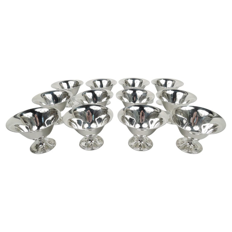 Set of 12 Tiffany American Modern Sterling Silver Dessert Cups For Sale