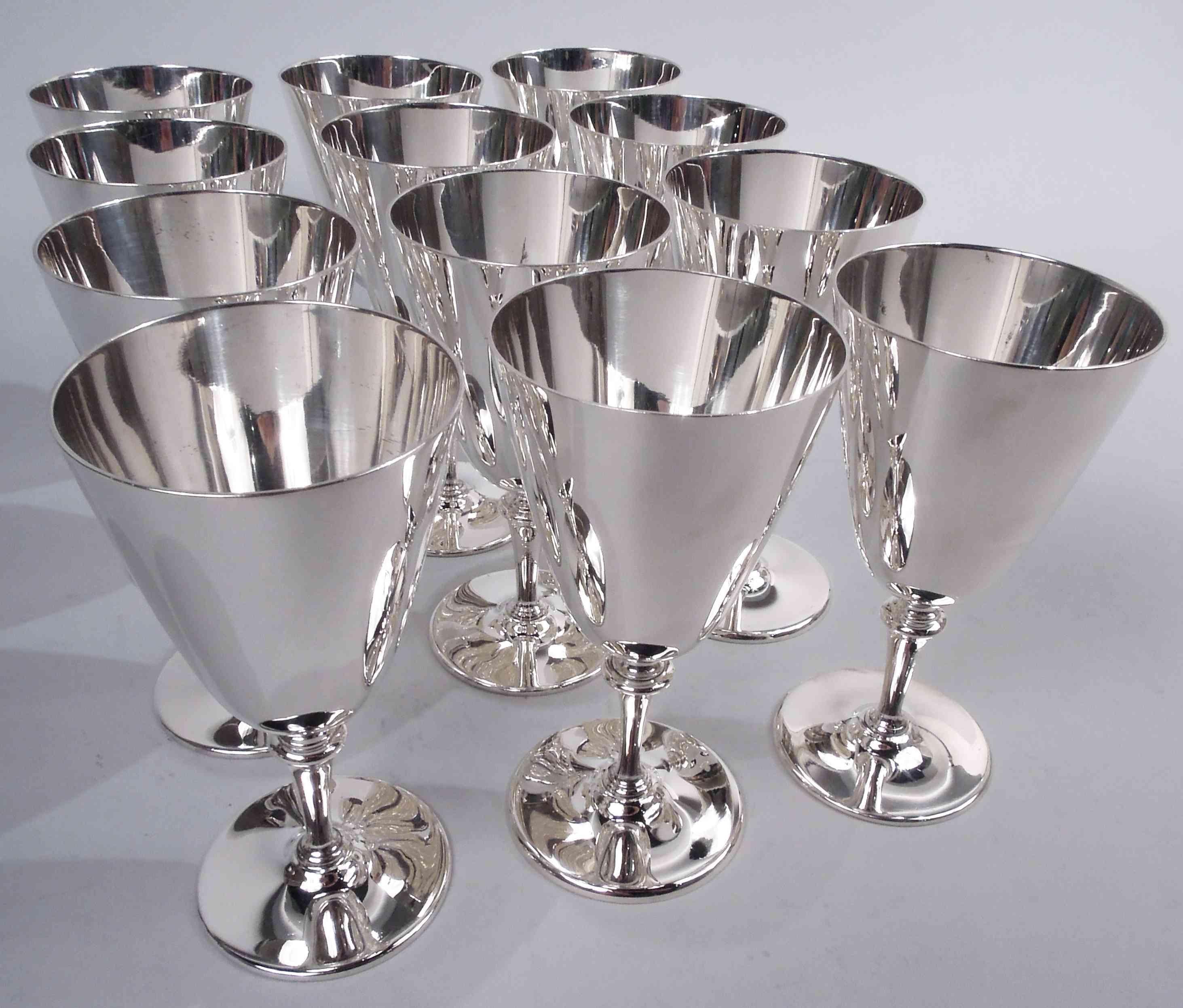 Set of 12 Tiffany American Modern Sterling Silver Goblets In Good Condition For Sale In New York, NY