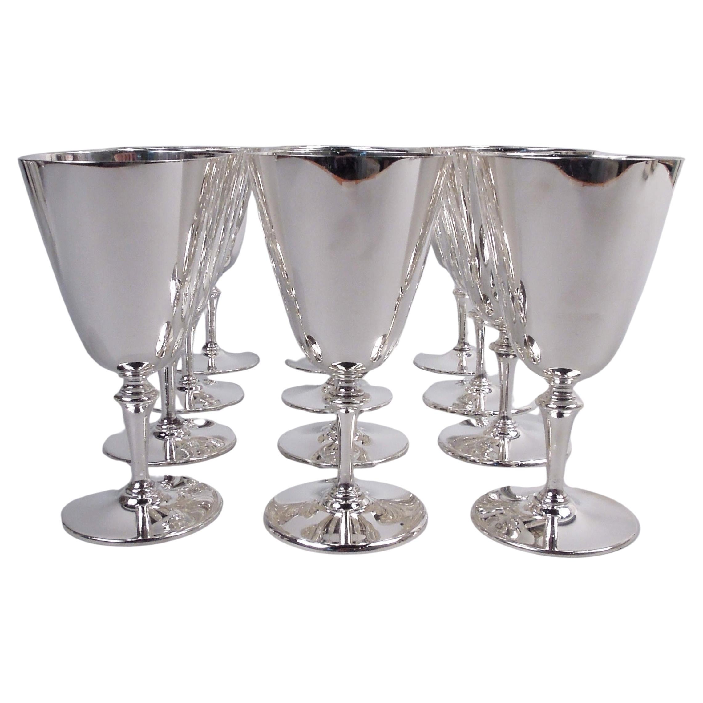 Set of 12 Tiffany American Modern Sterling Silver Goblets For Sale