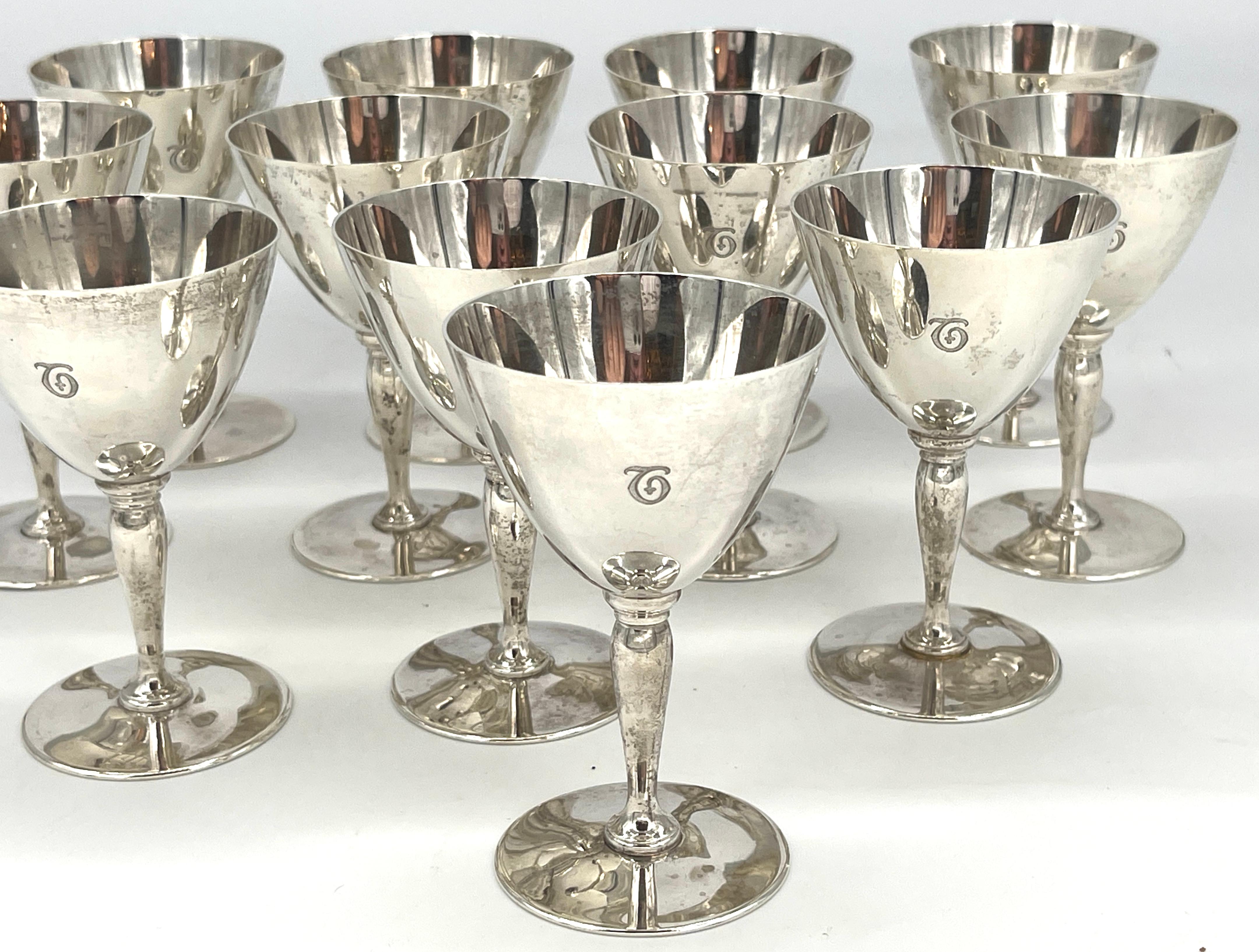 American Set of 12 Tiffany Art Deco Sterling Goblets  For Sale