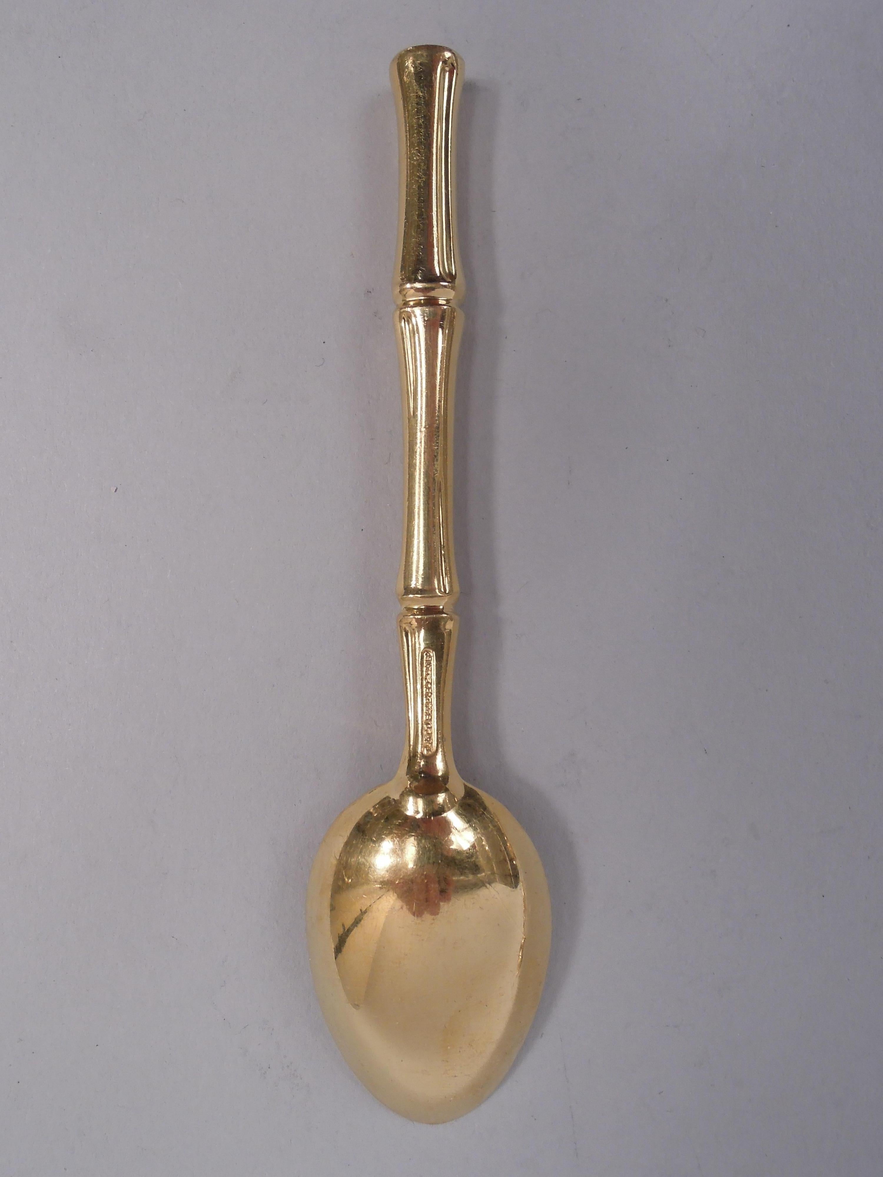 Mid-Century moderno Set di 12 cucchiai Demitasse in argento sterling dorato Tiffany Bamboo in vendita