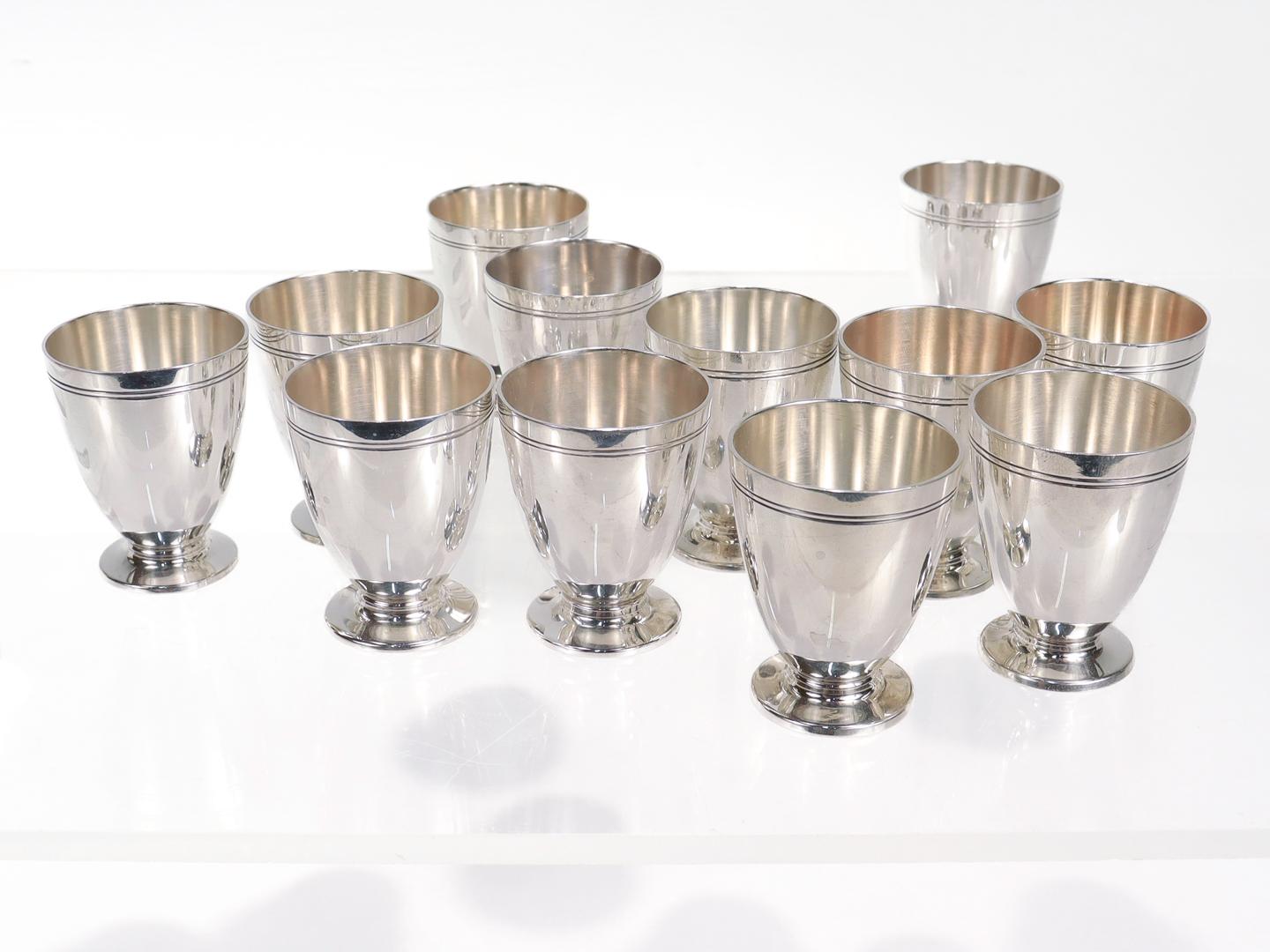 Modern Set of 12 Tiffany & Co Art Deco Sterling Silver Art Deco Shot Cups or Cordials For Sale
