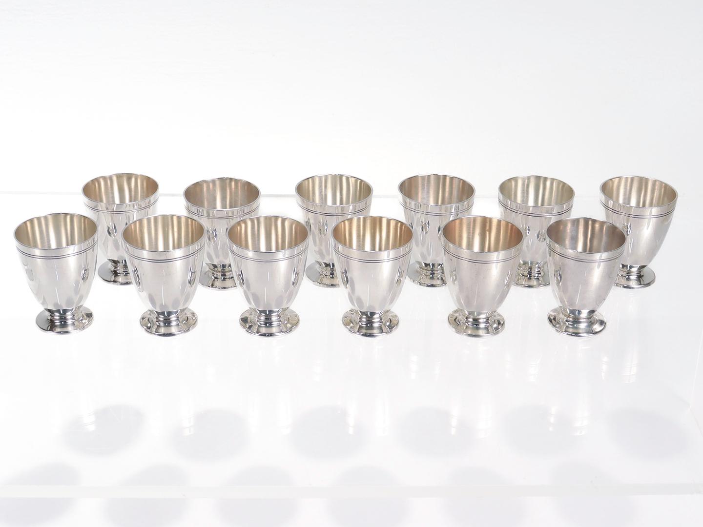 Women's or Men's Set of 12 Tiffany & Co Art Deco Sterling Silver Art Deco Shot Cups or Cordials For Sale