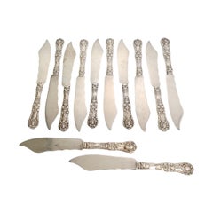 Set of 12 Tiffany & Co English King Sterling Silver Individual Solid Fish Knives