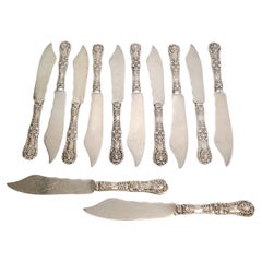 Vintage Set of 12 Tiffany & Co English King Sterling Silver Individual Solid Fish Knives