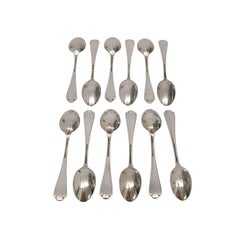 Set of 12 Tiffany & Co Flemish Sterling Silver Demitasse Spoons with Monogram