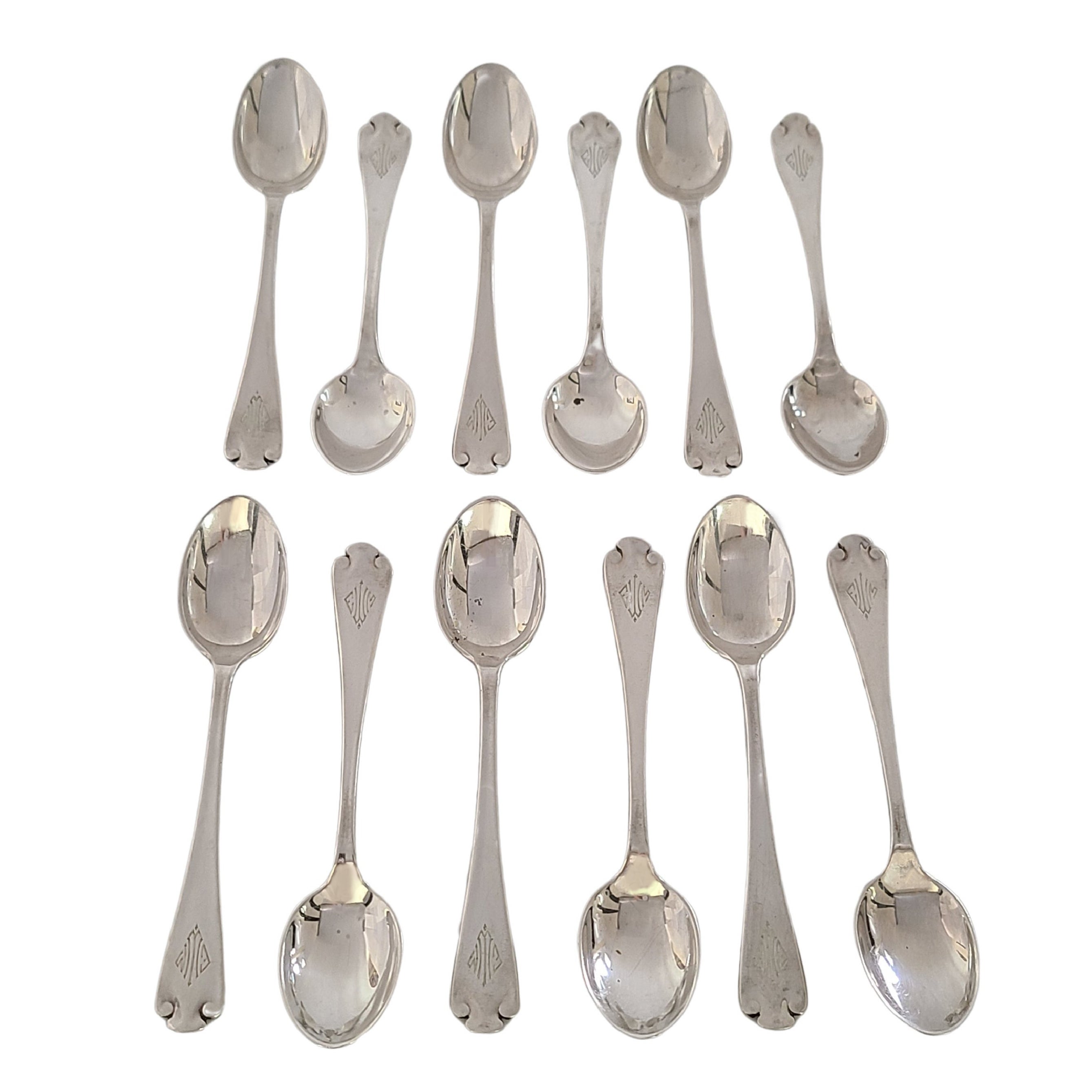 Set of 12 Tiffany 
Co Flemish Sterling Silver Demitasse Spoons with Monogram