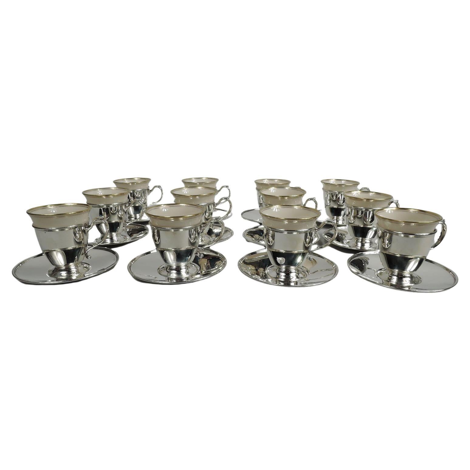 Set of 12 Tiffany Edwardian Demitasse Coffee Holders & Lenox Liners