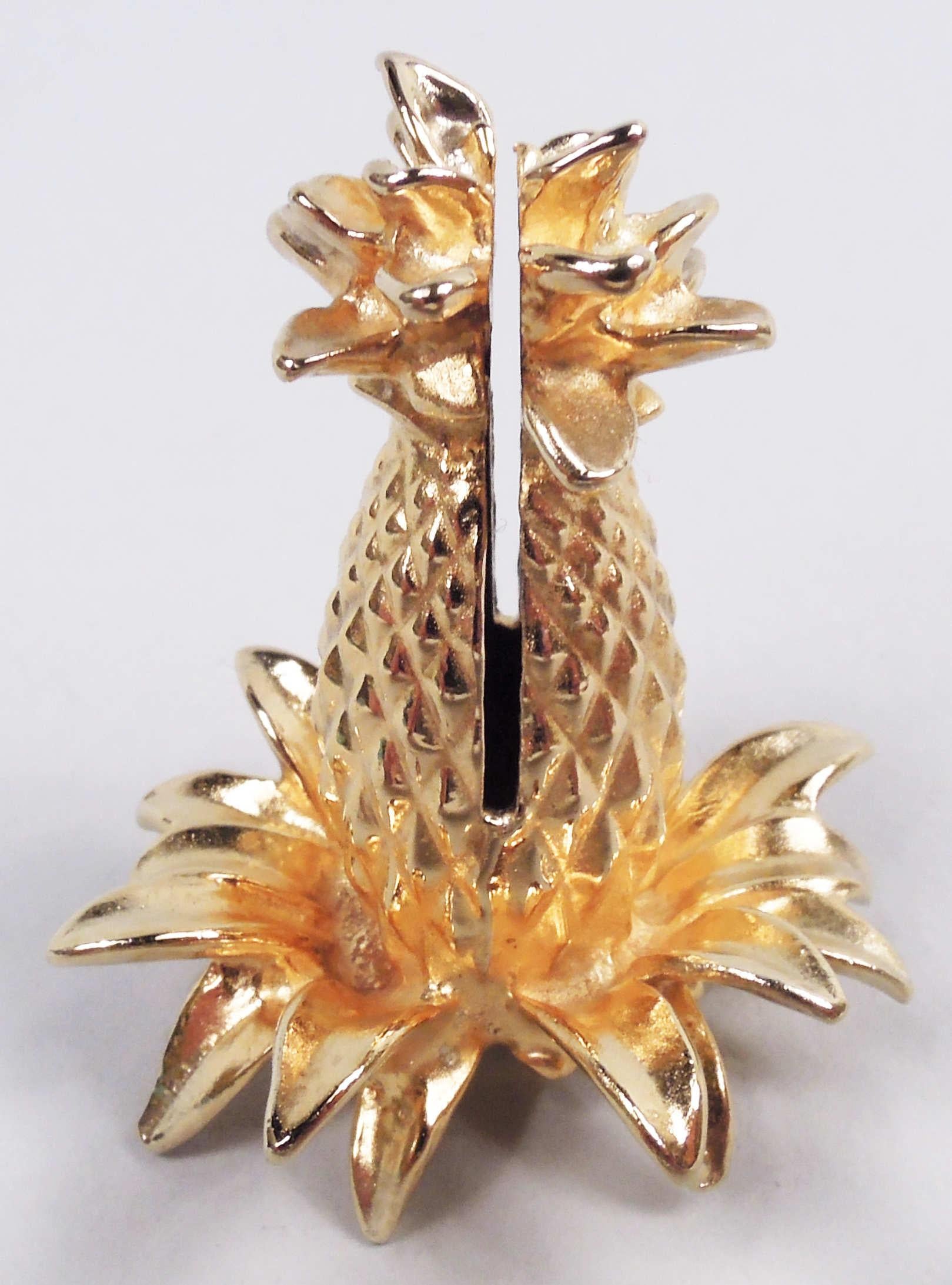 Set of 12 Tiffany Gilt Sterling Silver Pineapple Place Card Holders In Good Condition In New York, NY