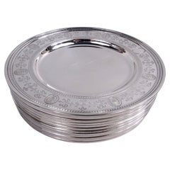 Set von 12 Tiffany Hamilton Sterlingsilber Brot- und Buttertellern mit Brotmotiven