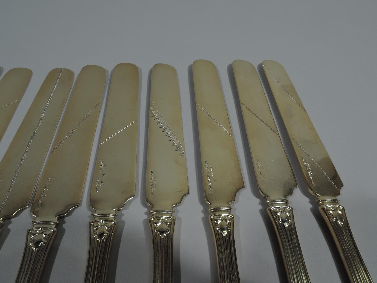 19th Century Set of 12 Tiffany Japanese Pristine Parcel Gilt Knives